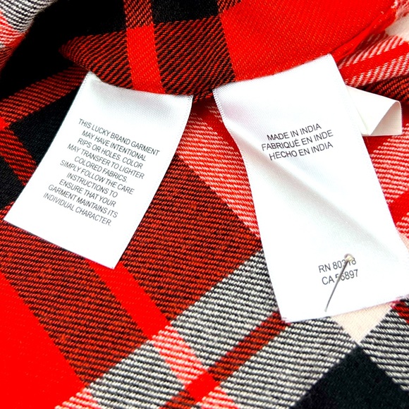 LUCKY BRAND LONG SLEEVES PLAD SHIRT, RED BLACK WHITE, SOFT,STRECH MATERIAL,LARGE - Picture 12 of 13